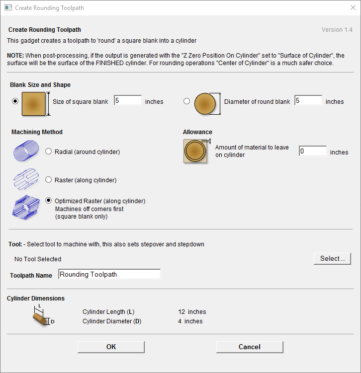 Create Rounding Toolpath Gadget VCarve Pro V9.5 Reference Manual